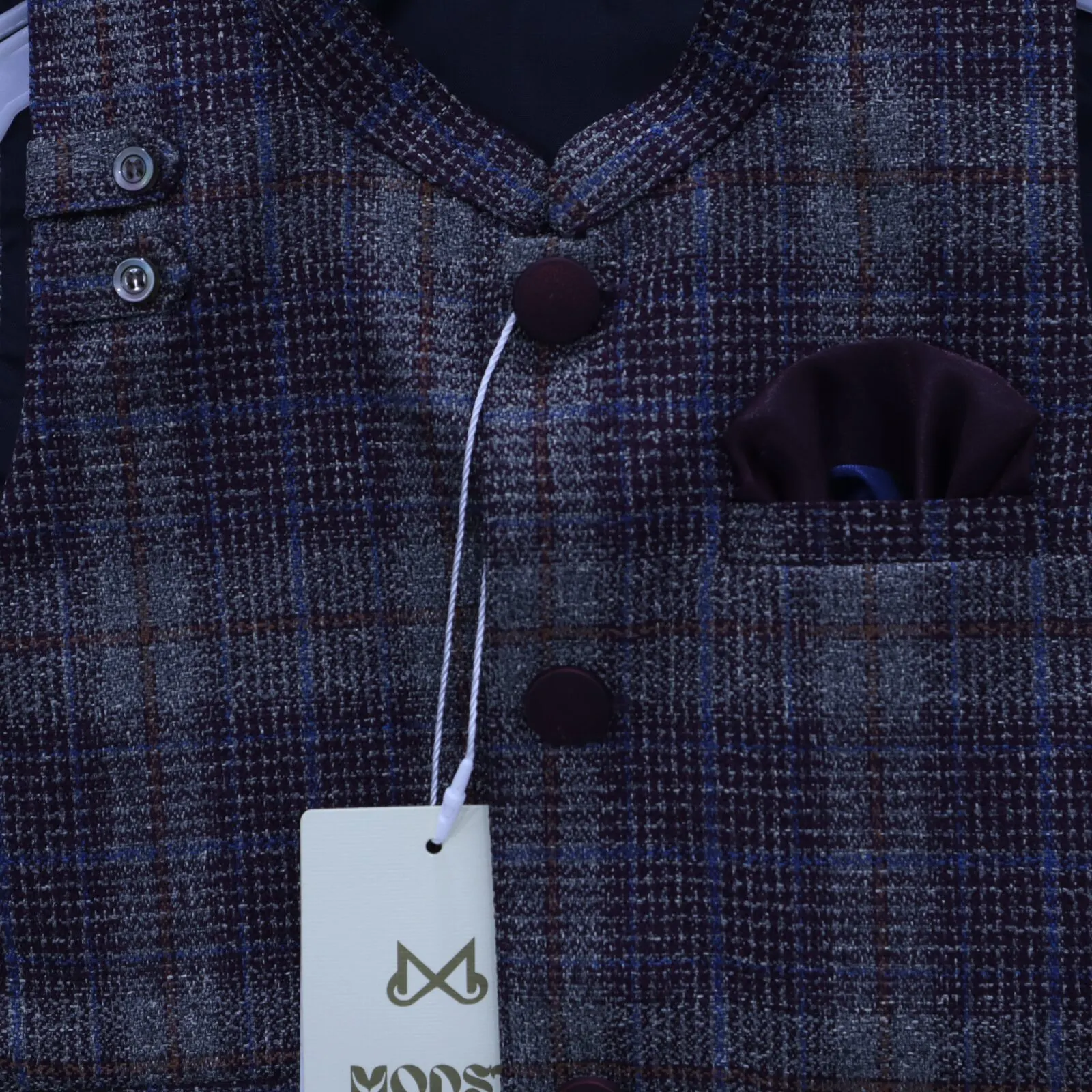Boys Black Kurta & Plaid Waistcoat Set, sizes 1-5 years