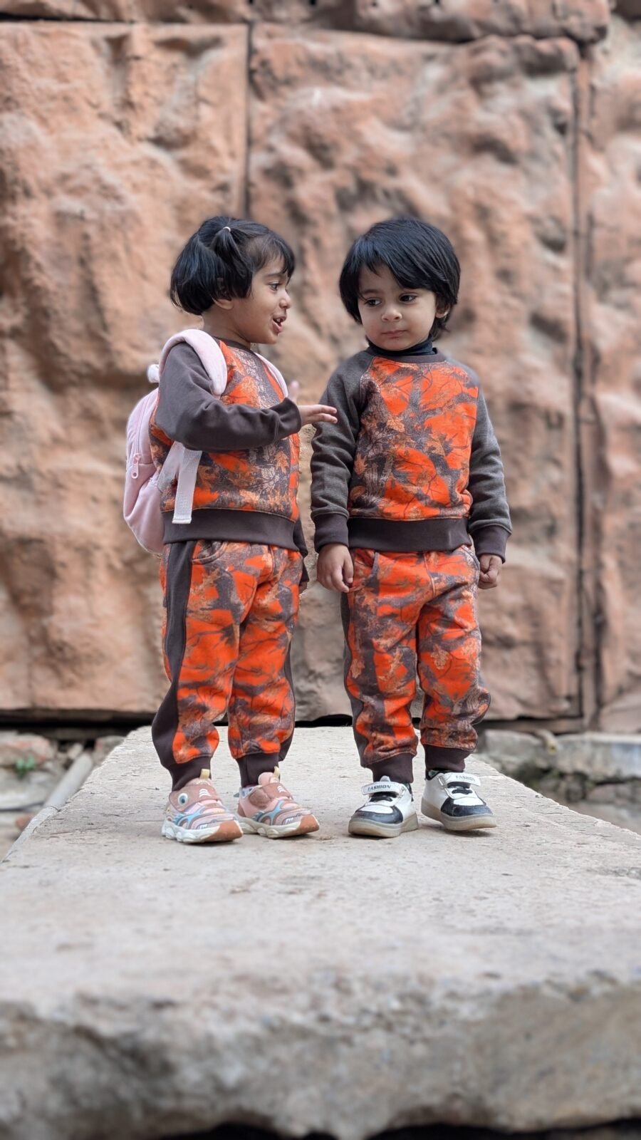 Boys Orange Camo Fleece Track Suit, available in sizes 1-5 years at MODST Lahore