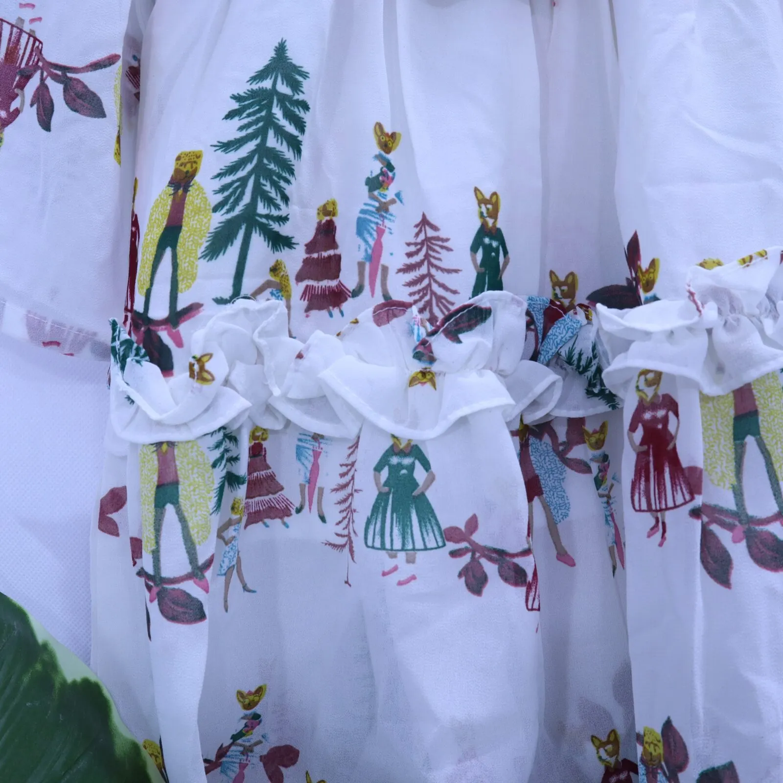 Girls Forest Print High-Neck Tiered Dress, sizes 1-6 years