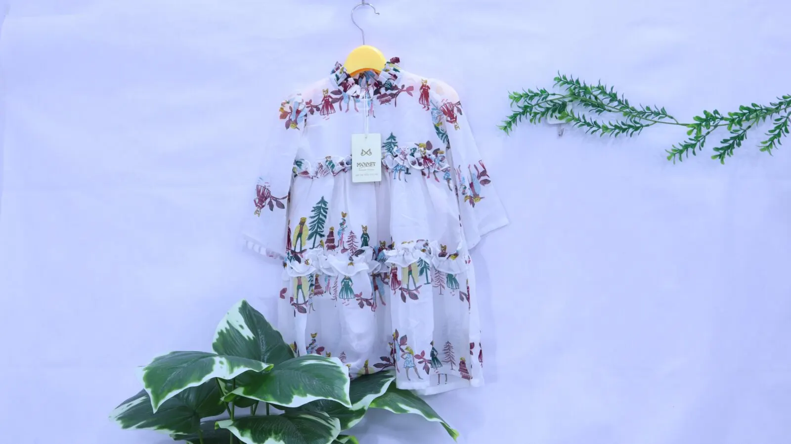 Girls Forest Print High-Neck Tiered Dress, available in sizes 1-6 years at MODST Lahore