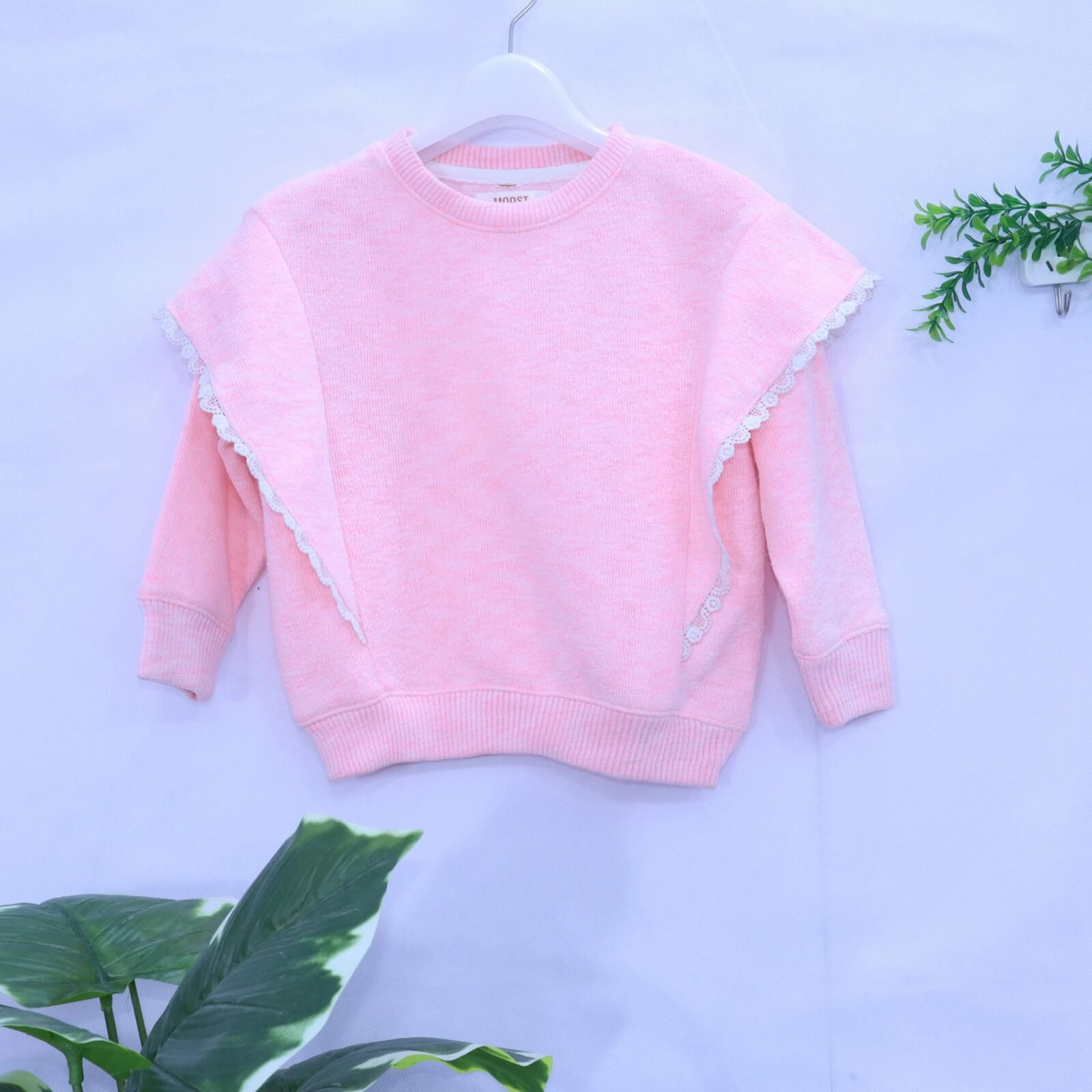 Girls Pink Ruffle Knit Sweater from MODST Kidswear