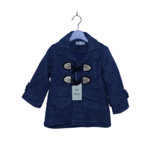 Kids Black Wool Coat with Pom-Pom Cuffs from MODST Kidswear