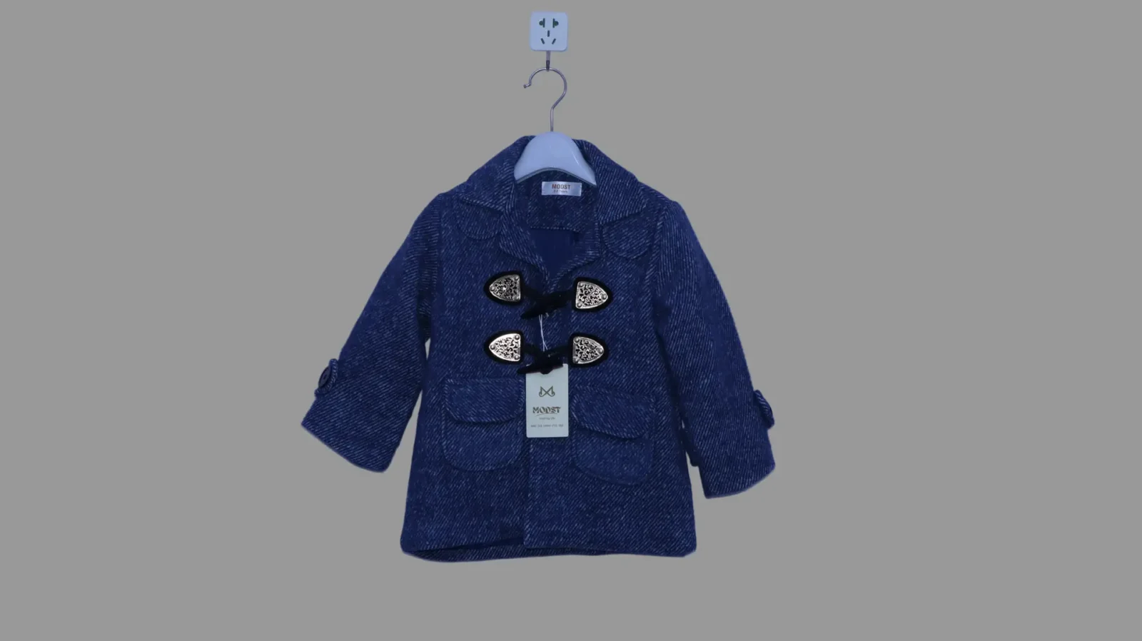 Kids Black Wool Coat with Pom-Pom Cuffs for children in Pakistan