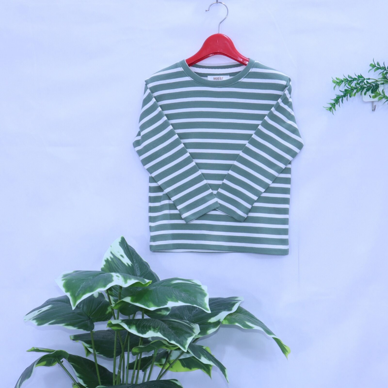 Kids Sage Green Stripe Long-Sleeve Tee from MODST Kidswear